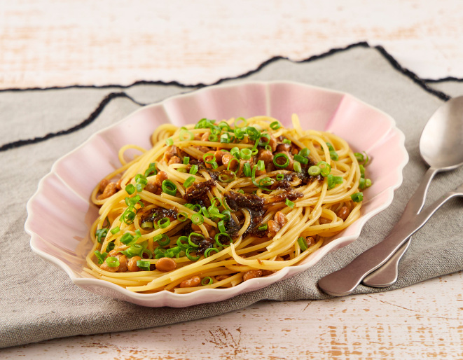 岩のり明太の納豆パスタ